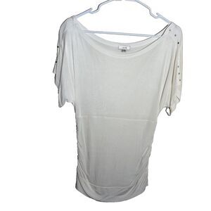 Cache T-Shirt Women's Large Ivory Short Sleeve Round Neck Sheer Y2k Top
